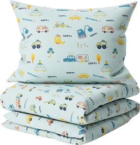 Lenjerie de pat pentru copii MINI TRUCKS TALES albastra, 100% bumbac Dimensiune lenjerie de pat: 70 x 80 cm | 140 x 200 cm