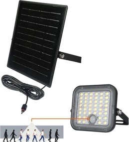 Proiector solar LED cu senzor, 10W, 3,7V, 4000K, IP65, 3600 mAh + telecomandă