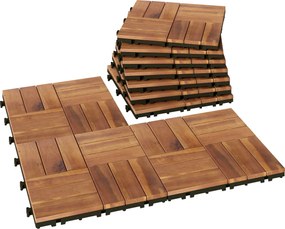 Outsunny Set de 10 bucăți Plăci exterioare din lemn 31x31 cm 0,91 m² Pardoseală grădină exterioară Antiderapante Maro închis | Aosom Romania
