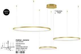 Lustra LED suspendata design circular PURPLE 3 ring aurie