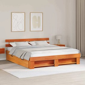 vidaXL Cadru de pat cu sertar cu headboard cu depozitare Maro ceruit 180 x 200 cm Lemn masiv