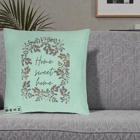 Perna Decorativa Home Sweet Home Frunze Colorate, 40x40 cm, Verde Menta, Husa Detasabila, Perna Inclusa, BEKZ®