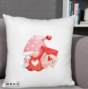 Cadou Romantic - Perna Personalizata I Love You Gnome Valentine cu Scrisoare, 40x40 cm, Alb Pufos, Husa Detasabila, Perna Inclusa, BEKZ®