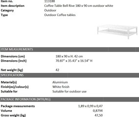 Masuta pentru interior si exterior Bell Rive alb, 180x90cm 113188 HZ