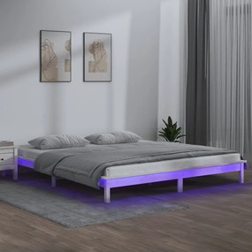 820612 vidaXL Cadru de pat cu LED King Size, alb, 150x200 cm, lemn masiv