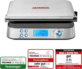 Aparat de preparat vafe Gastroback Advanced Control, 1600 W, 220 ml, 7 trepte de coacere, elemente de încălzire duble, plăci adânci, cronometru, protecție împotriva revărsării, argintiu