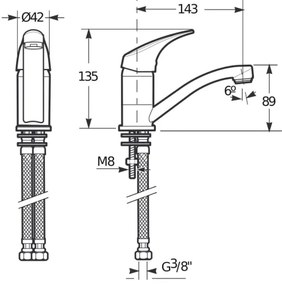 JIKA H3511N10042201 - Baterie TALAS 13,5 cm crom lucios pentru chiuvetă