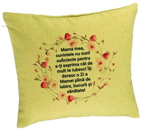 Perna Decorativa, Model cu Model pentru Mama cu text 40x40 cm, Verde, Husa Detasabila, Burduf