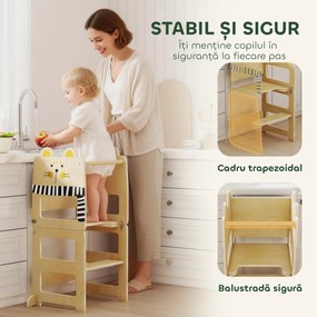 AIYAPLAY Turn Montessori pentru Copii 2-5 Ani cu Tablă și Măsuță, din Lemn, 57x39x93 cm, culoare Lemn | Aosom Romania