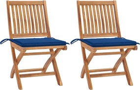 vidaXL Scaune grădină cu perne albastru regal, 2 buc, lemn masiv tec
