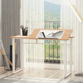HOMCOM Birou masa de lucru cu blat reglabil pe colt alb 120 x 60 x 76cm