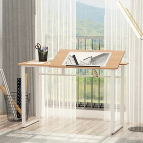 HOMCOM Birou masa de lucru cu blat reglabil pe colt alb 120 x 60 x 76cm