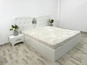 Set pat tapitat Viena, culoare alb, cu 2 noptiere Viena si saltea superortopedica lux 160 x 200 cm