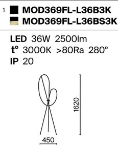 Lampadar, Lampa de Podea LED, Alama Satinata, Crochet