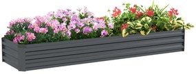 Outsunny Pat de flori rectangular, pat de grădină înălțat din oțel galvanizat, fund deschis, 240 x 60 x 30 cm, gri închis | Aosom Romania