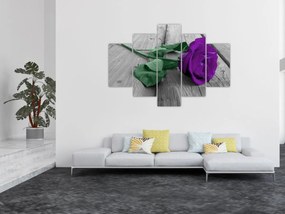 Tablou - Trandafir violet cu tulpina verde (150x105 cm)