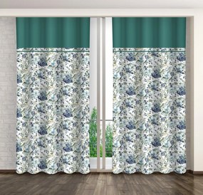 Draperie cu un imprimeu de flori albastre frumoase și o margine turcoaz închisă Înălțime: 160 cm | Lungime: 250 cm