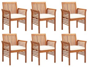 Set mobilier de exterior cu perne 7 piese lemn masiv de acacia Crem, 7, 6x fotoliu + masa, Crem