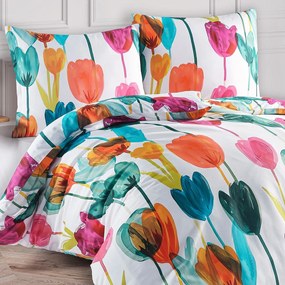 BedTex Lenjerie de pat din satin Tulipi, 135 x 200 cm, 80 x 80 cm, 135 x 200 cm, 80 x 80 cm