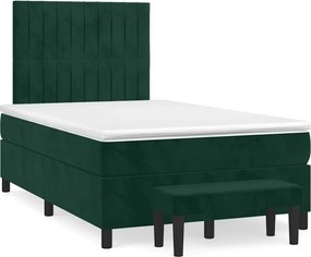 vidaXL Pat box spring cu saltea, verde închis, 120x200 cm, catifea