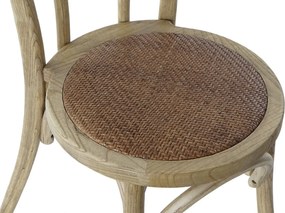 Scaun dining natur din lemn masiv de ulm cu șezut și spătar împletit din rattan, 89x43x44 cm, „Manoir"