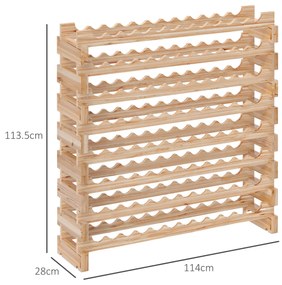 HOMCOM Raft din Lemn de Molid, Dulap pentru 96 Sticle cu 8 Rafturi, Greutate Maximă 100 kg, 114x28x113,5 cm, Lemn Natural | Aosom Romania