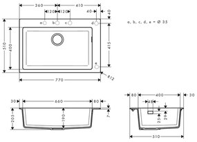 Chiuvetă bucătărie Hansgrohe, S510-F660 SilicaTec, 77 cm, negru grafit, 43313170