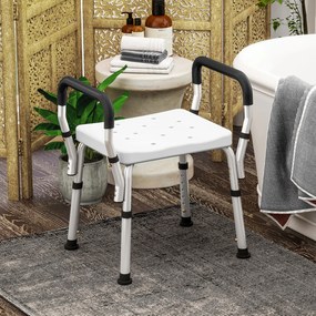 HOMCOM Taburet de duș pentru persoane în vârstă și cu dizabilități cu mânere, înălțime reglabilă, tălpi antiderapante, alb | Aosom Romania