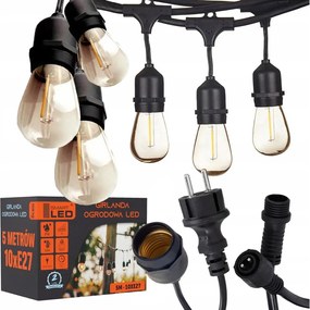 Ghirlandă decorativă LED pentru exterior 10x E27/1 W/230 V, 6,44 m, IP44, negru