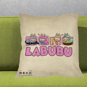 Perna Personalizata Labubu Sleeping Quad, 40x40 cm, Crem, Husa Detasabila, Perna Inclusa, BEKZ®