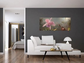 Tablou - Martin Johnson Heade, Cattleya Orchid and Three Hummingbirds, reproducere (120x50 cm)
