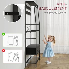 HOMCOM Suport pentru haine industrial cu 2 sertare textile, raft, 8 cârlige și cadru din oțel, 80 x 30 x 180,5 cm, negru | Aosom Romania