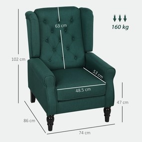HOMCOM Fotoliu elegant cu urechi, bine tapițat, husă detașabilă, 74 x 86 x 102 cm, Verde închis | Aosom Romania