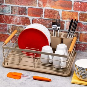 Suport vase otel inoxidabil cu tava detasabila Kinghoff KH1800, scurgator detasabil pentru tacamuri, bej
