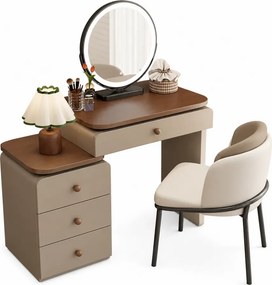 Set VERONA – Masă de toaletă pentru machiaj, oglindă iluminată LED, control touch, trei tipuri culoare, scaun, 80 cm