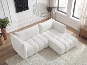 Colțar alb cu tapițerie din țesătură bouclé (cu colț pe partea dreaptă/cu șezlong) Azra – Bobochic Paris