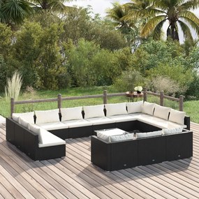 3102111 vidaXL Set mobilier de grădină cu perne, 14 piese, negru, poliratan