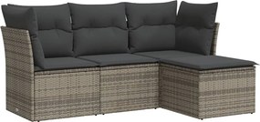 vidaXL Set canapea de grădină cu perne, 4 piese, gri, poliratan
