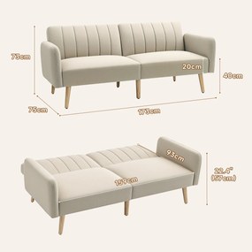 HOMCOM Canapea Extensibilă 2 Locuri Design Scandinavian Dossier Inclinabil 3 Poziții Picioare Lemn Aspect In Bej | Aosom Romania