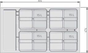 Cos gunoi incorporabil in sertar, GTV Axispace, colectare selectiva, pentru corp de 900 mm, gri antracit, 4 x 15 l Plastic, Gri antracit, L:824 mm;