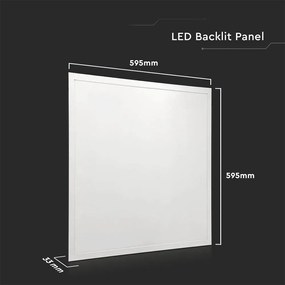 Panou LED incastrat 10219-VT, 36W, 595x595mm, 4320lm, lumina rece, alb, IP20, V-TAC