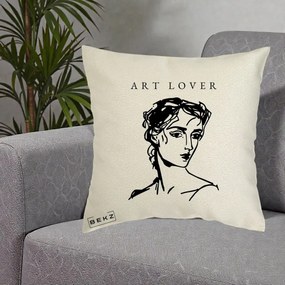 Perna Decorativa Art Lover Portret Grafic, 40x40 cm, Ecru, Husa Detasabila, Perna Inclusa, BEKZ®