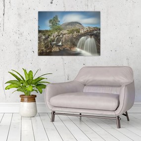 Tablou pe sticlă cu cascadele și munți (70x50 cm)