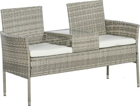Outsunny Bancă de grădină din rășină împletită 2 locuri cu masă și perne - 135 x 64 x 81 cm - pentru balcon și terasă negru | Aosom Romania