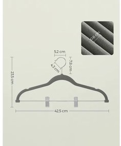 Set De 12 Umerase Din Catifea Cu Cleme Reglabile, Gri, 42.5 Cm
