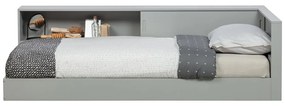 Pat single din lemn de pin WOOOD Connect, 90 x 200 cm, gri