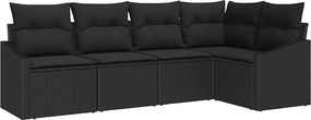 vidaXL Set de canapele pentru grădină cu pernă 5 pcs Negru poliratan