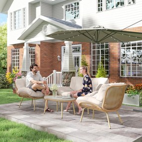 Outsunny Set mobilier grădină 4 piese Set lounge din polyrattan cu canapea 2 locuri 2 fotolii masă Șezut adânc Perne groase | Aosom Romania