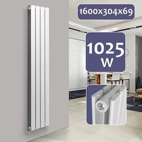 Radiator vertical, conexiune centrală, 1600 x 304 x 69 mm