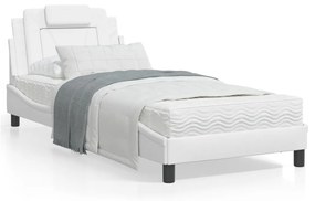 3213995 vidaXL Cadru de pat cu lumini LED, alb, 90x200 cm, piele ecologică